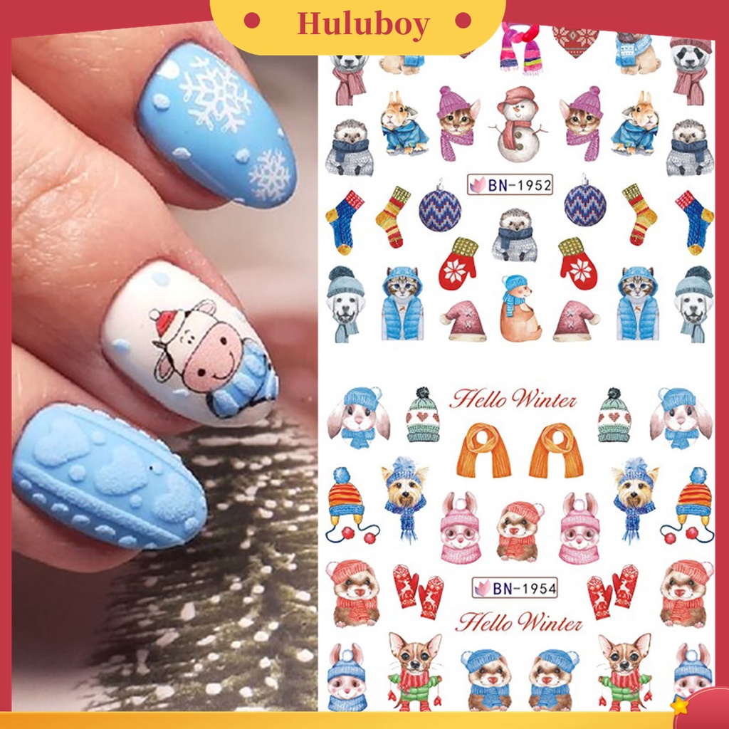 Huluboy Huluboy♡ Stiker Kuku 3D Motif Snowflake Natal Warna-Warni Untuk Manicure