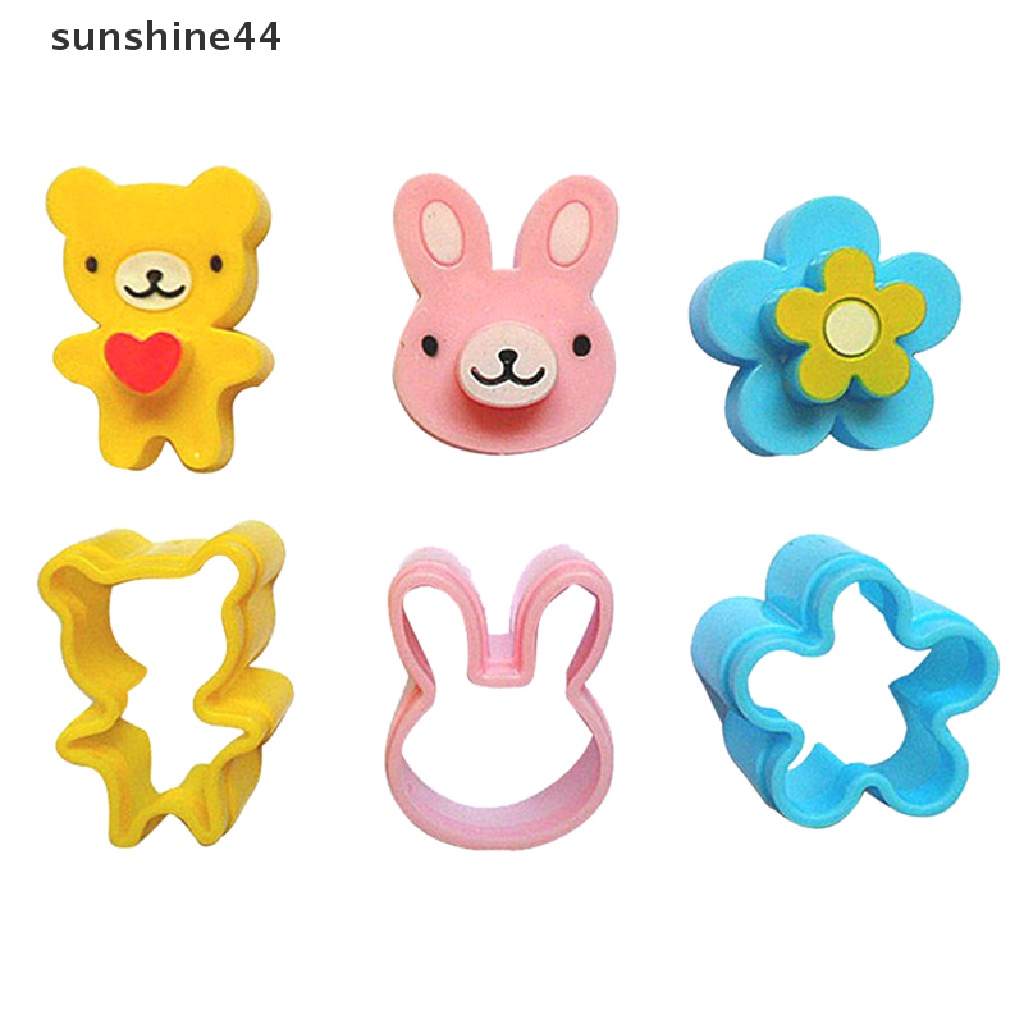 Sunshine 3pcs Cetakan Cutter Bentuk Kelinci / Panda / Bunga Untuk Membuat Sandwich / Cookie / Roti / Bento