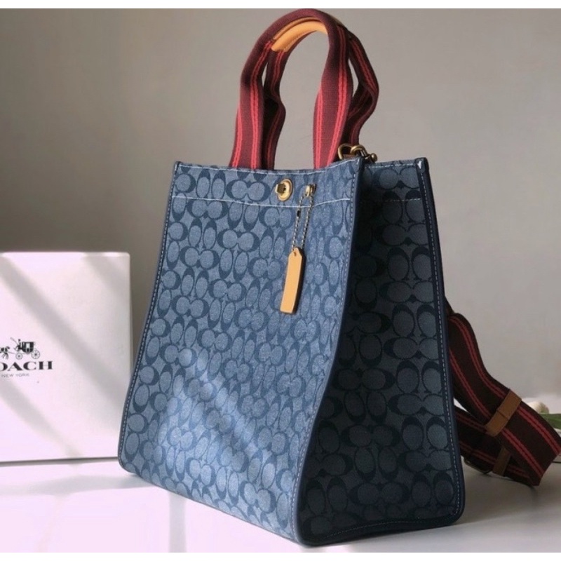 Coach Tote 34 In Signature Chambray F3664 Midnight Navy