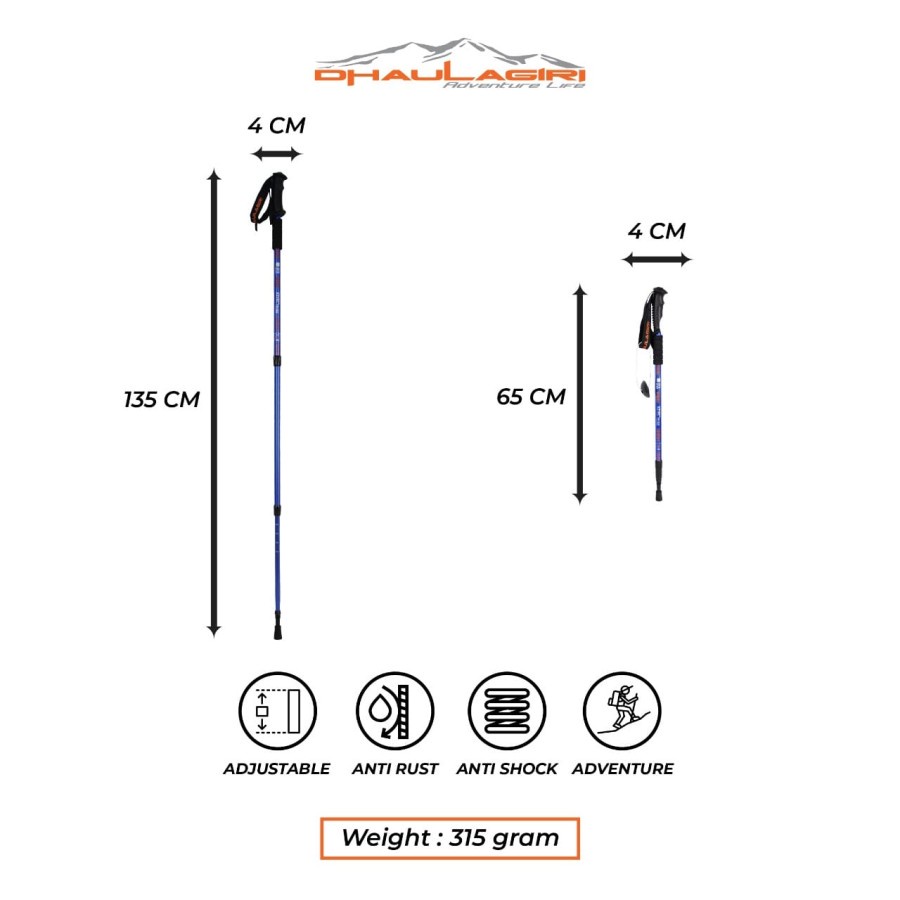 Trekking Pole TP 101 Gagang Lurus Tongkat Hiking Dhaulagiri Antishock Original