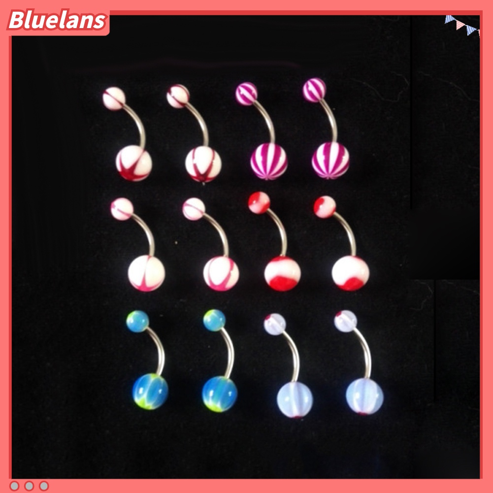 100pcs Cincin Tindik Pusar Bentuk Bola Barbel Warna Campur