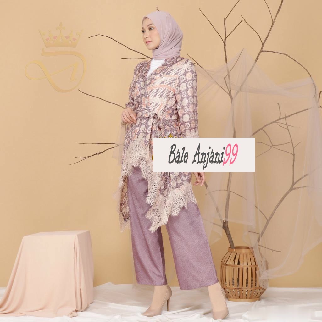 SET ATASAN BAJU BATIK CELANA PANJANG KIMONO LACE BATIK  SET BATIK VISCOSE RENDA LACE SERIES PAKAIAN 