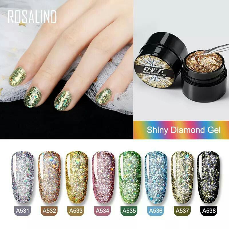 READY STOCK ROSALIND Shiny Diamond Gel Nail Polish UV LED / Kutek / Cat Kuku