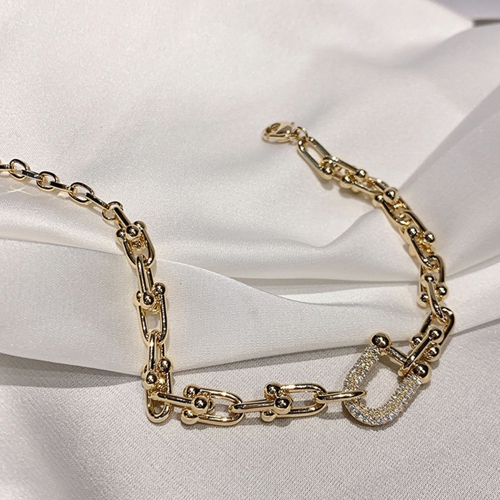 Korean Baroque Metal Texture Micro-inlaid Zircon Chain Gold Bracelet Hip Hop Fashion Accessories