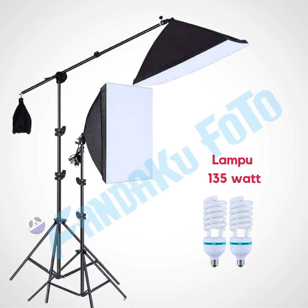 Paket 2 lampu softbox dengan boom arm