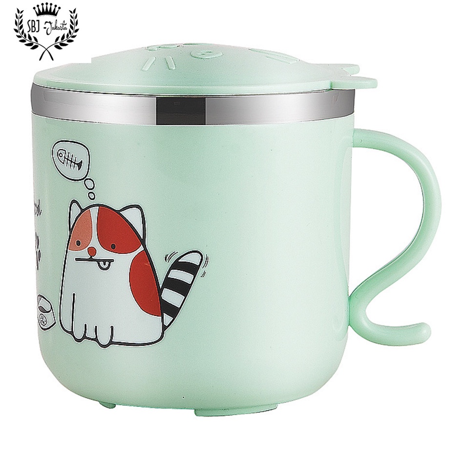 Cangkir Anak Gelas Mug 304 SUS Cute Cat Stainless 304 Anti Bocor 270ml