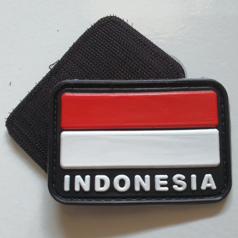 patch rubber logo bendera indonesia merah putih tulisan oval / tempelan emblem karet velcro