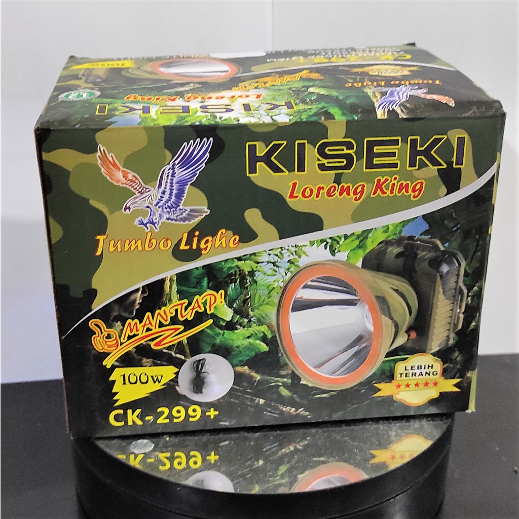 Senter Kepala LED Super Terang Loreng King 100 Watt Kiseki CK-299 Cahaya Putih Senter Kepala Cas