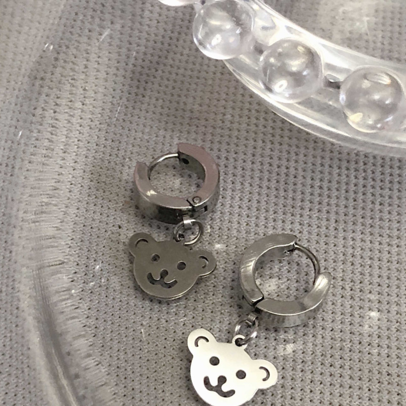 Titanium Steel Hollow Bear Earrings Accessories Simple Korean Style Cute