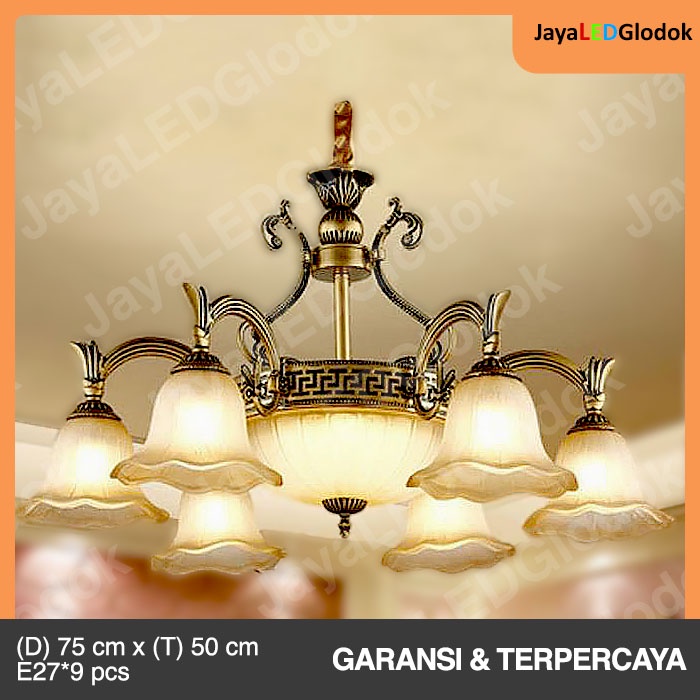Lampu Gantung Klasik Ruang Tamu Klasik Hias Antik Emas Cabang 6+3