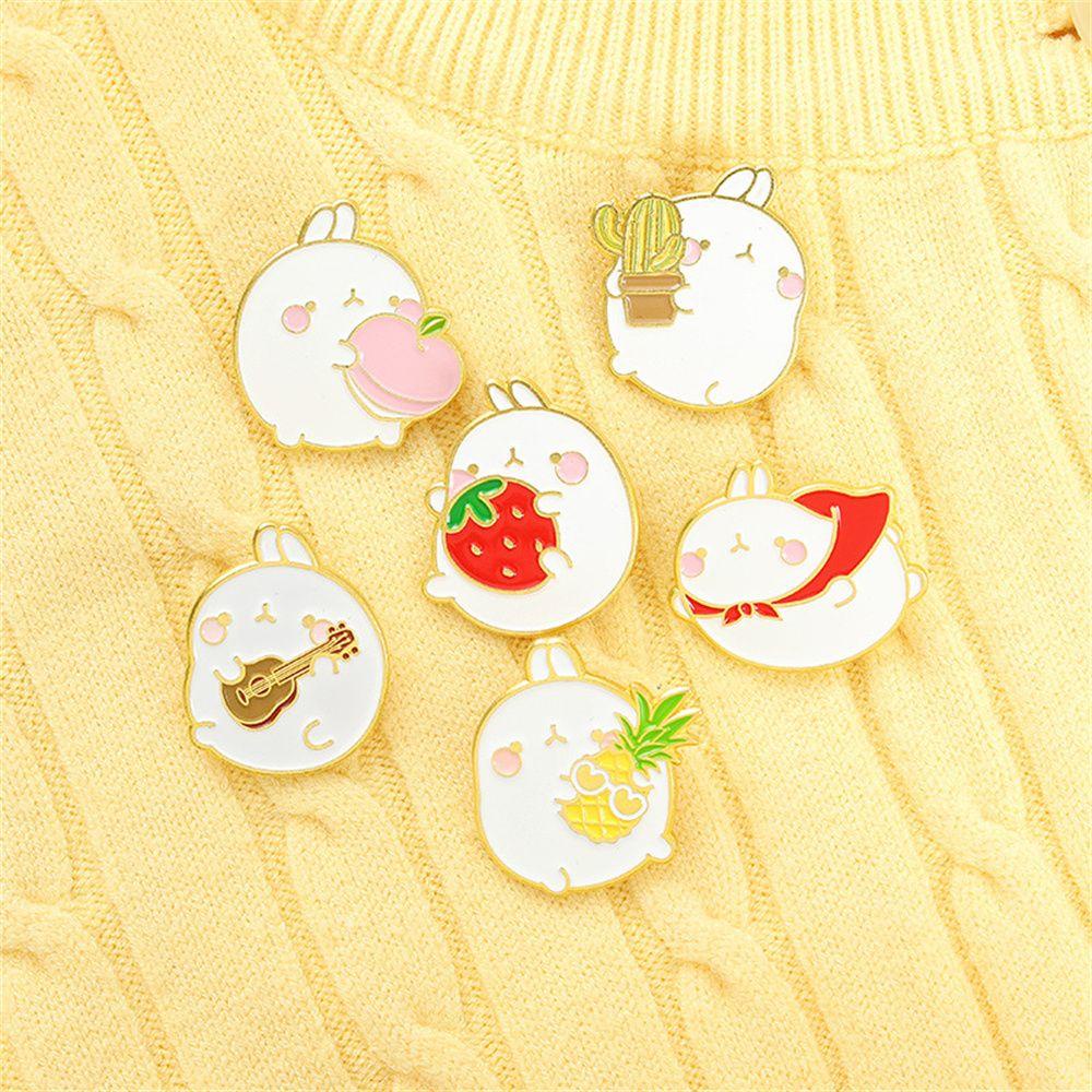 Lily Bros Wanita Kawaii Fruits Cute Peach White Rabbit Kartun Lencana Rabbit Brooch