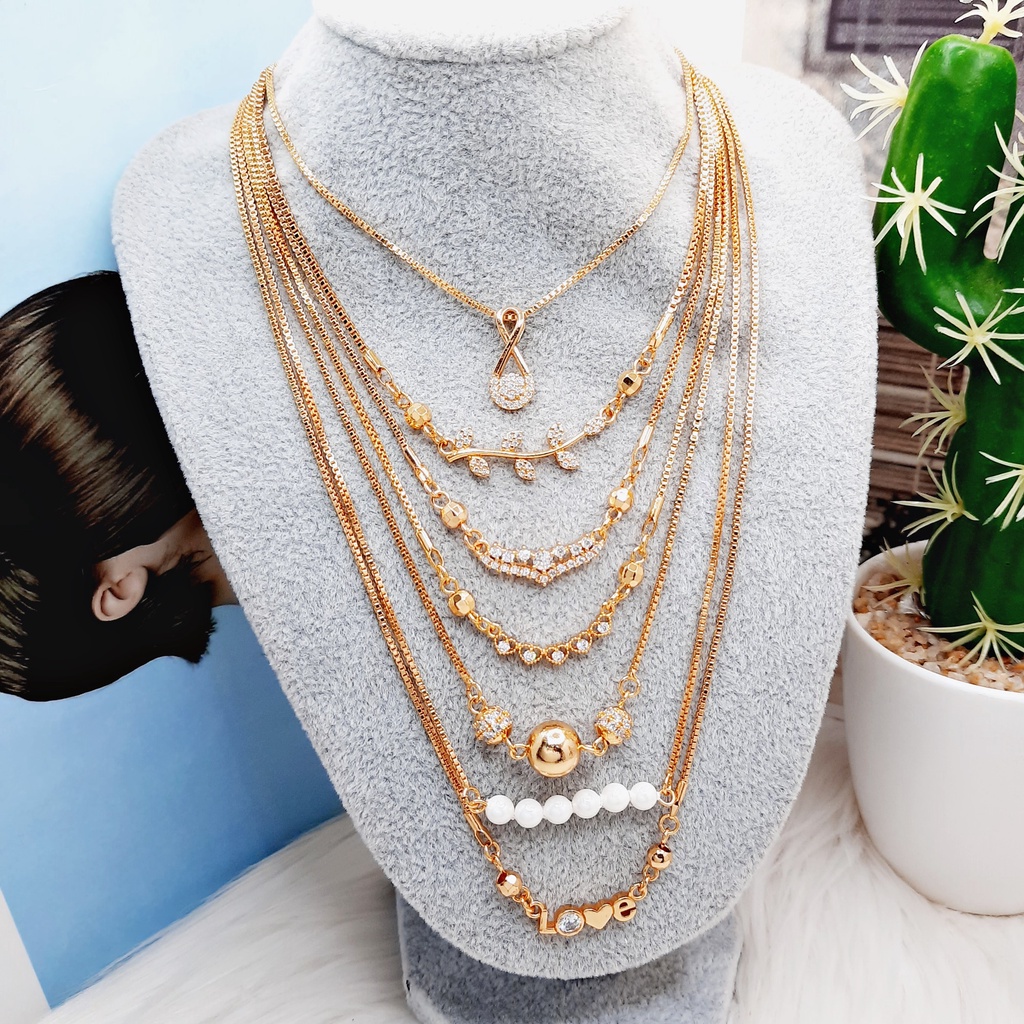 Kalung Xuping Wanita Dewasa Layer Mutiara Daun Koye Love Koin Gold Lapis Emas - BN198