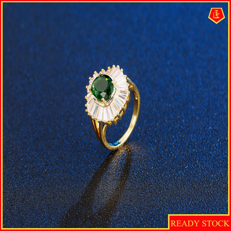 [Ready Stock]Fashion Creative Emerald Diamond Ring Women's Jewelry