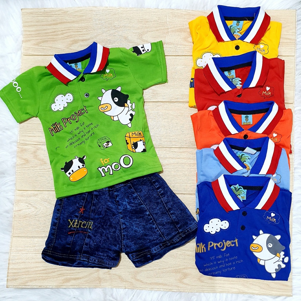 Set Baju Celana CowMoo Koboi Sapi Cow Moo Anak Paket Hemat Beli 1 set Baju dan Celana Murah Kualitas Premium Bahan Adem Nyaman