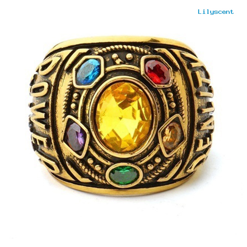 Ls Cincin Motif Tulisan Power Mind Soul Infinity War Thanos Warna-Warni Untuk Pria