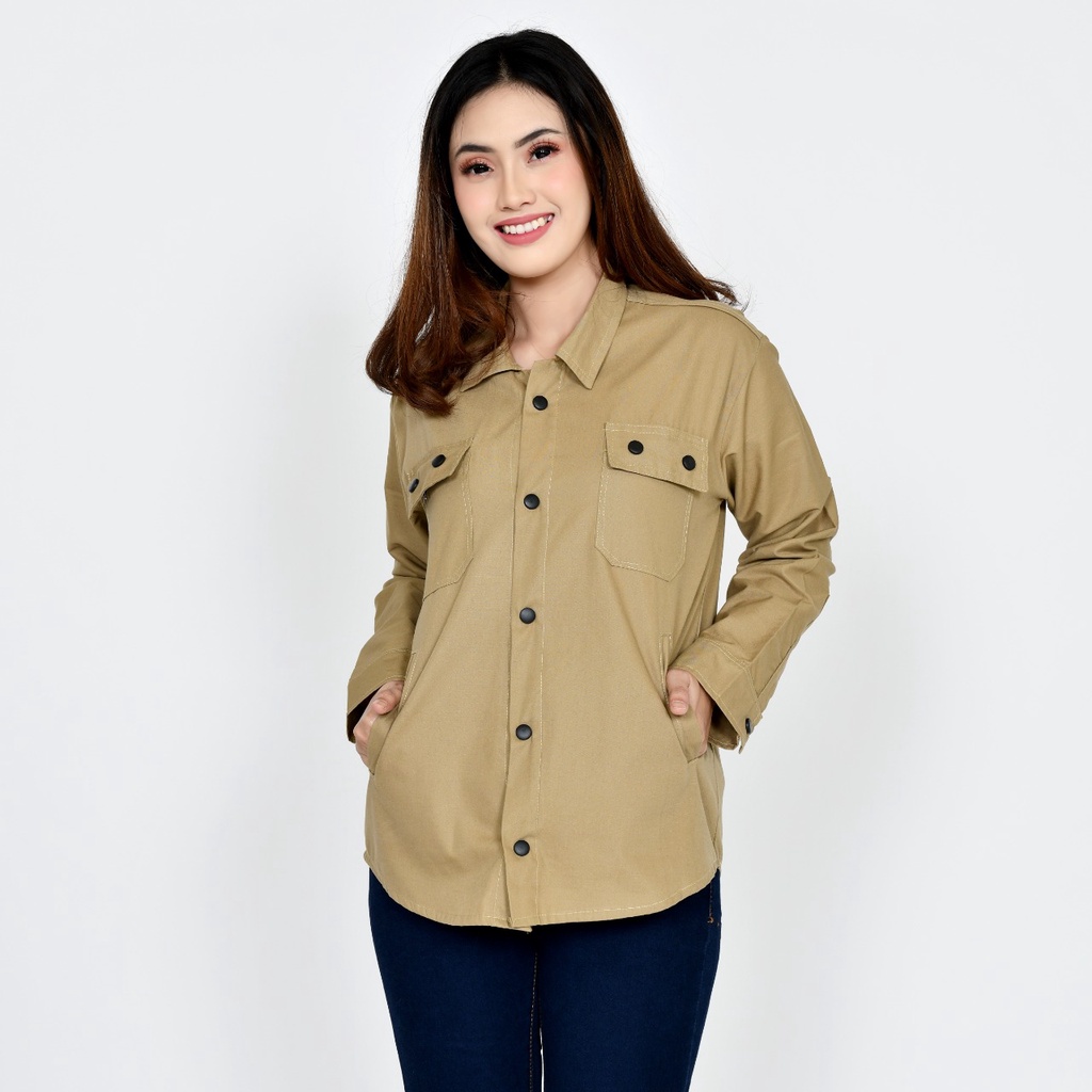 Emoline Jaket Semi Parka Wanita Kekinian - Jaket Semi Parka Cream