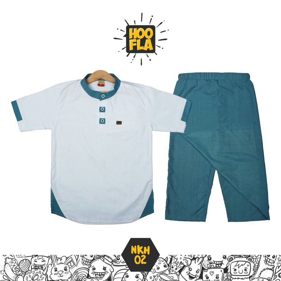 NKH02 Putih Biru HOOFLA KIDS MUSLIM DISTRO LUCU BRANDED MURAH BAJU KOKO ANAK COWOK Tosca NKH KSZ