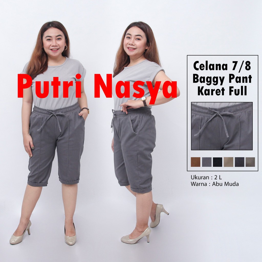 Celana 7/8 jumbo karet full / baggy pant jumbo / celana pendek model 8L-6L-5L-4L-2L-XL-S fit to L