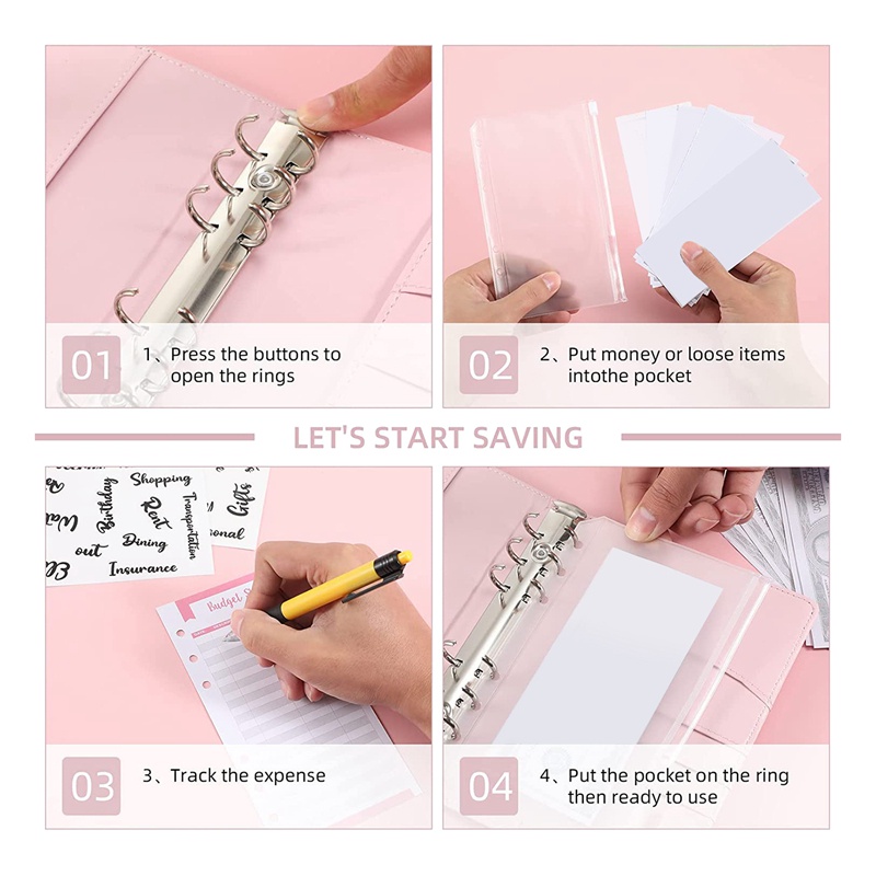 Cash Envelopes for Budgeting,A6 Budget Binder,Binder Pockets,Expense Budget Sheets,Money Folder Wallet Organiser(Pink)