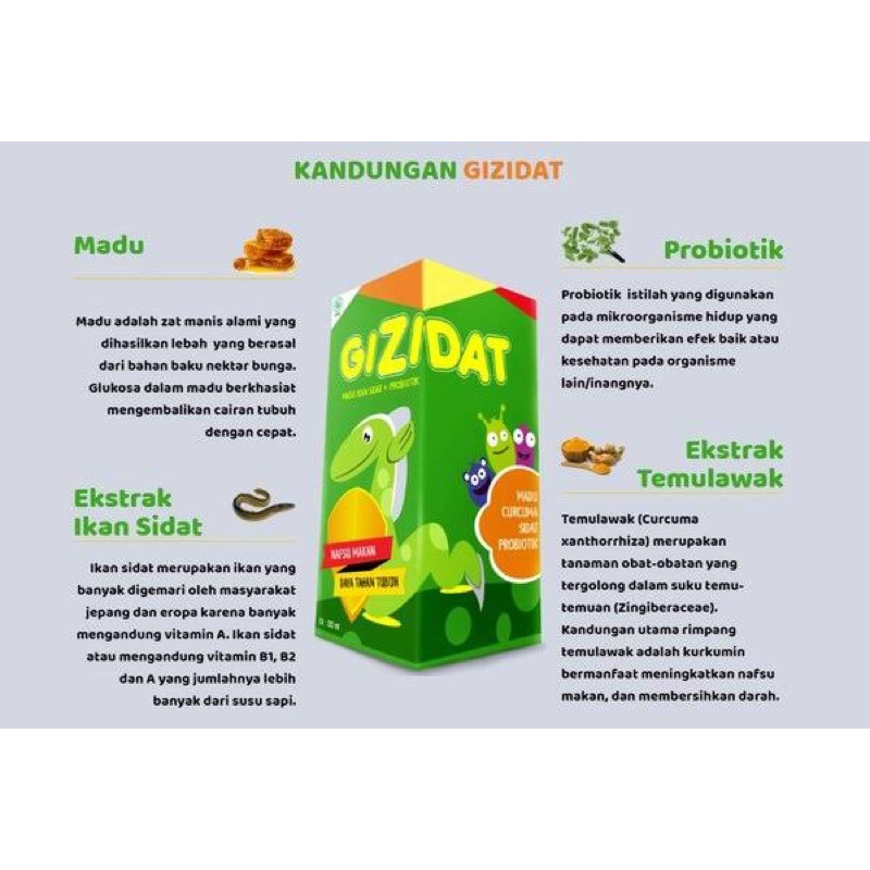 GIZIDAT Original - Suplemen 3x Penambah Nafsu Makan Anak - Madu Gemuk Badan 100% Penggemuk Herbal