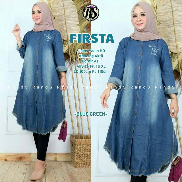 (RESTOCK) TUNIK JEANS BAWAH RAWIS // FIRSTA // BAHAN JEANS WASH