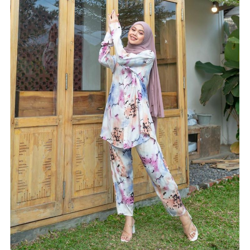LINA ONE SET / one set tie dye / setelan tie dye / setelan kekinian / one set selebgram / set rayon