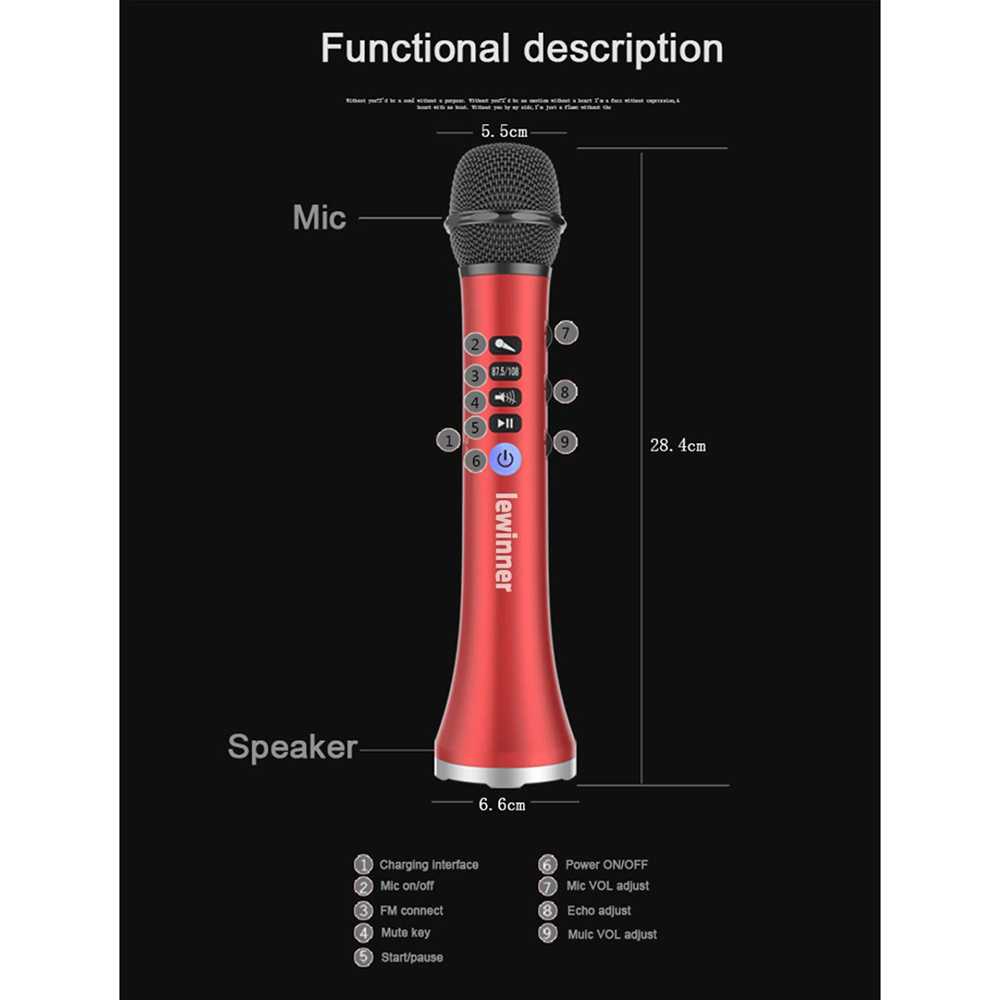 Speaker Microfone Bluetooth Lewinner Mikrofon Karaoke Wireless Bluetooth Speaker Portable-L-698