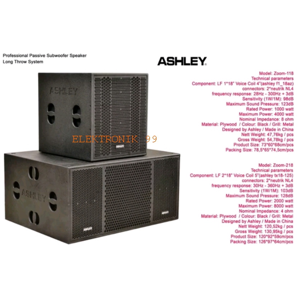 SubWoofer Pasif 18 Inch Ashley Zoom118 Zoom 118 Original