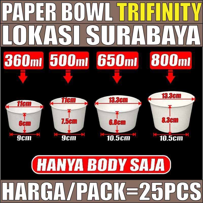 Paper Bowl 360ml 500ml 650ml 800ml Per Pack Hanya Body Mangkok Kertas Tahan Panas SBY