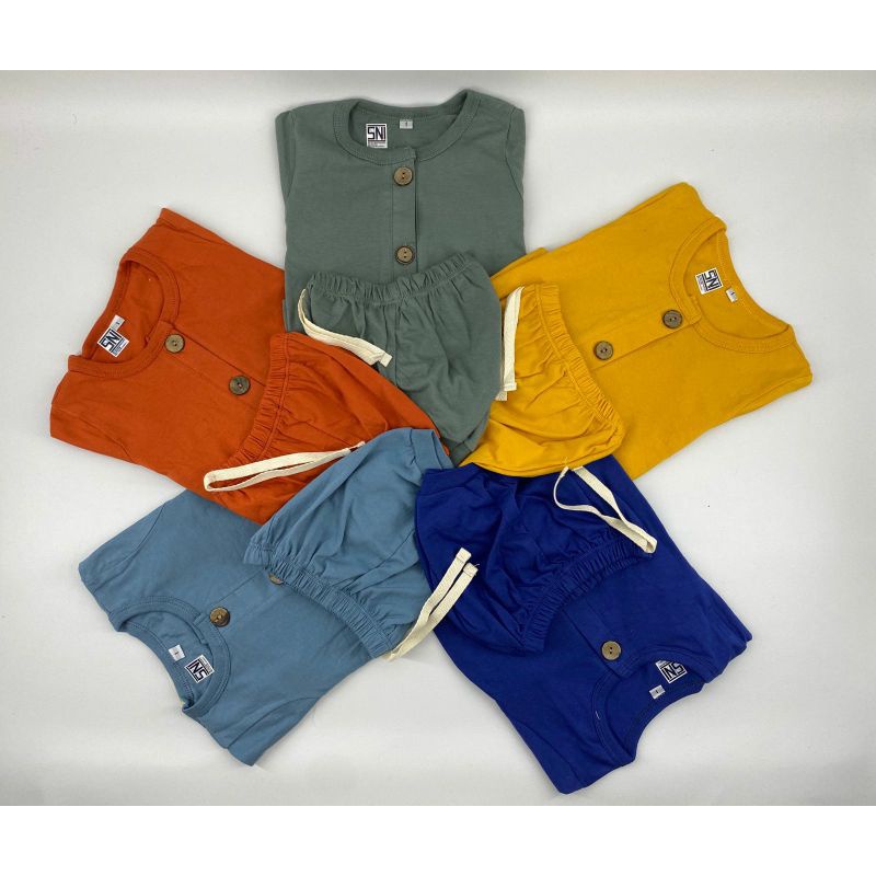 Loopie Kids, Bebe Set Unisex Polos Terdapat Kancing hidup Variasi Celana Tali mati