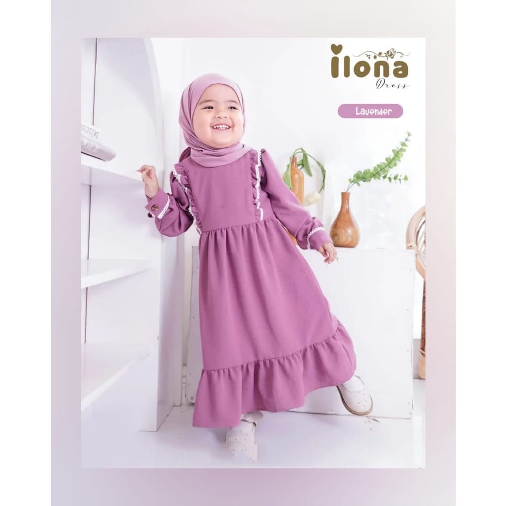 Baju Anak Perempuan Gamis Anak 4-5 Tahun Ilona Dress Kids Baju Anak Cewek Pakaian Anak Perempuan Baju Muslim Anak