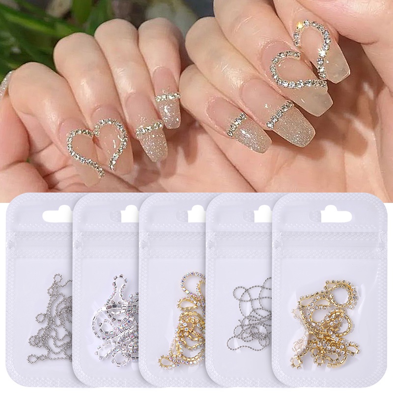 50cm Rantai Metal Warna Silver / Gold Aksen Berlian Imitasi Untuk Dekorasi Nail Art DIY