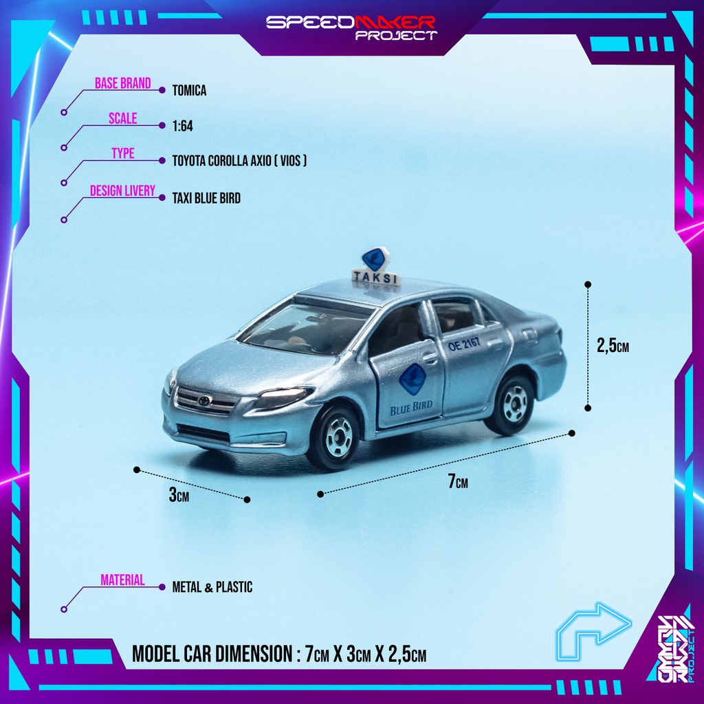Tomica Custom Toyota Corolla Axio Taxi Blue Bird ( VIOS ) Diecast Miniatur Replika Mobil 1:64