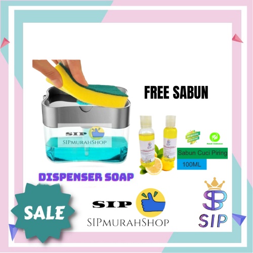 PAKET LEGKAP TEMPAT SABUN CUCI PIRING Dan Sabun Cuci Piring Aroma Buah Segar   Dispenser cuci piring 2in1 Spon Rak Dispenser Soap Dan Sponge Caddy