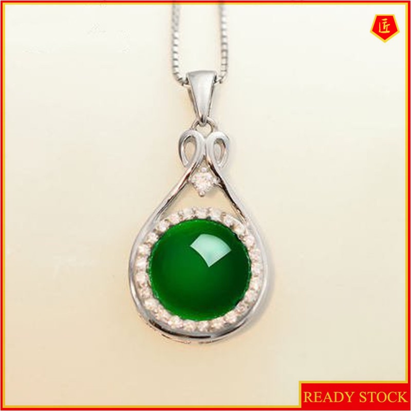 [Ready Stock]Fashion Silver Plated Mosaic Jade Pendant Necklace