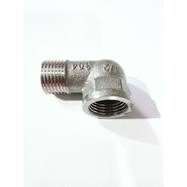 neple knee L sambung drat luar-drat dalam stainless 1/2inchi