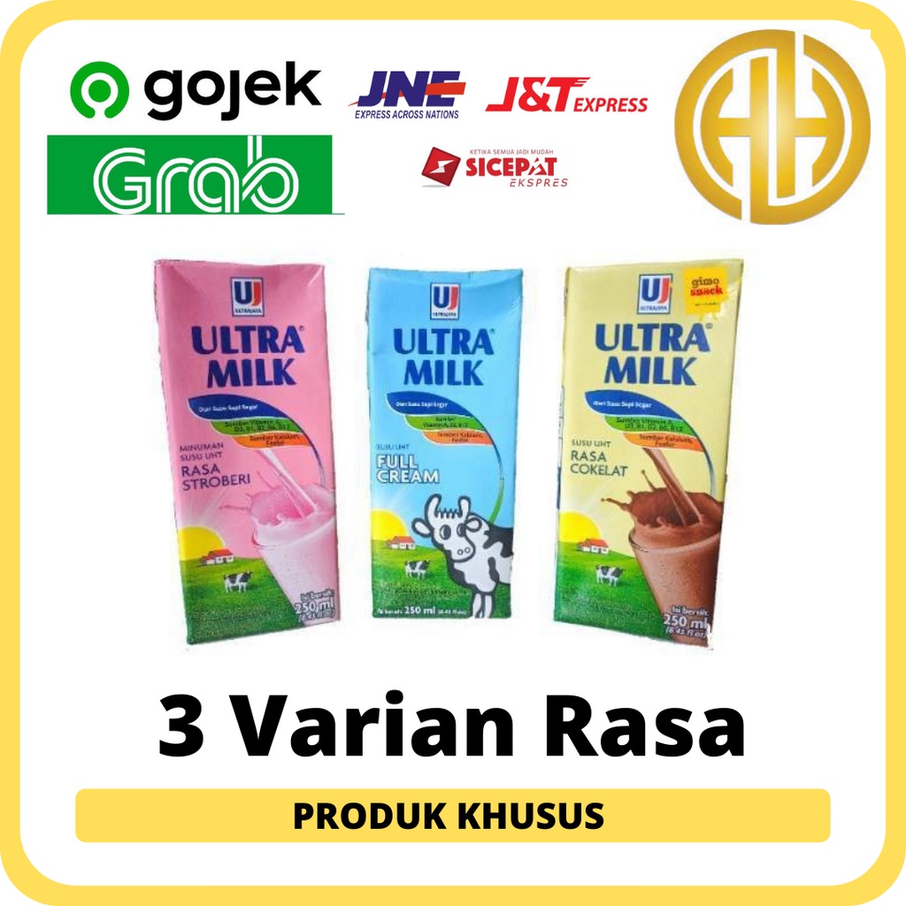 ULTRA MILK 250ML Susu UHT Ultramilk Rasa Coklat / Strawberi / Full Cream Vanilla 250ml, 1 Dus isi 24 Psc