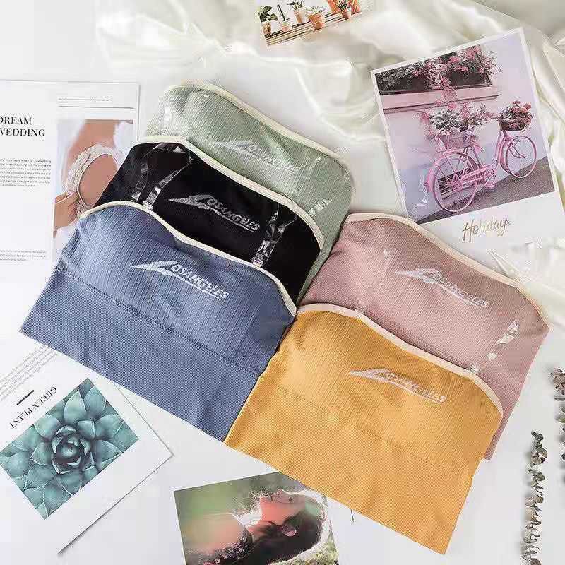 tanktop Korea dengan cub bra pakaian dalam wanita crop top strap transparan singlet camisole dengan 