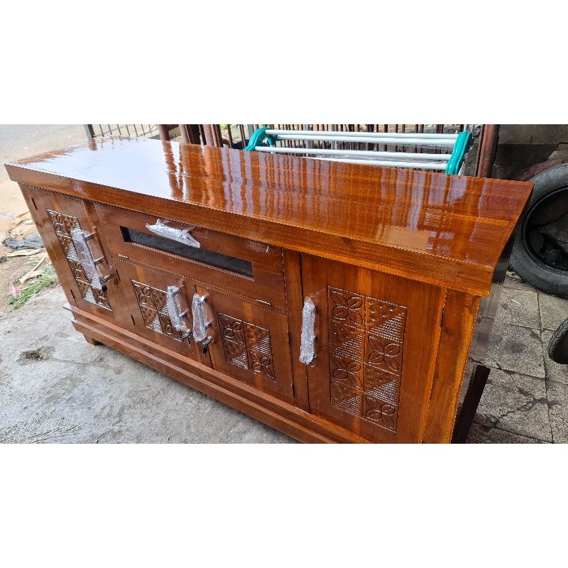 Buffet Rata Kayu Jati Diswar TV Minimalis 160cm / sekat Ruangan