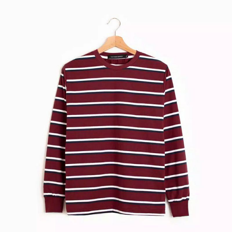 Kaos Stripe Garis Salur Lengan Panjang Pria Wanita Cotton | Stripe Panjang | Stripe Wanita