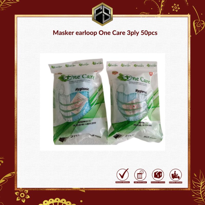 Masker One Care Earloop 3 ply Biru Kualitas Premium Non Medis Dewasa isi 50 pcs