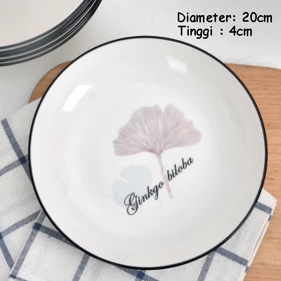 Piring Keramik Korea Motif Nanas/Strawberry/Pohon/Bunga Rose Pink Variasi 20cm-PIRINGPOHONBULAT20CM