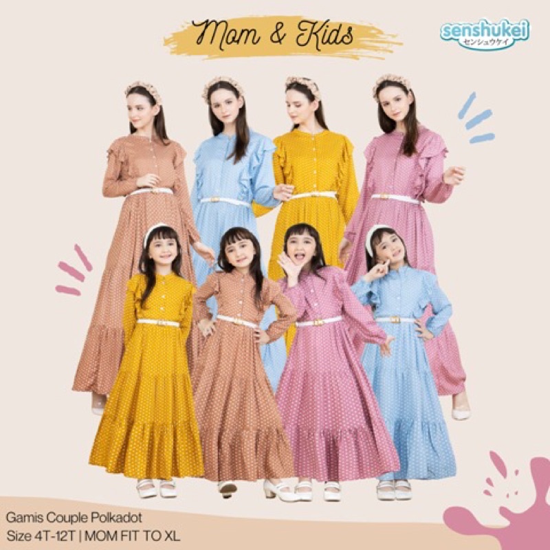 gamis couple ibu dan anak / baju muslim ibu dan anak / Gamis Senshukei - motif polkadot