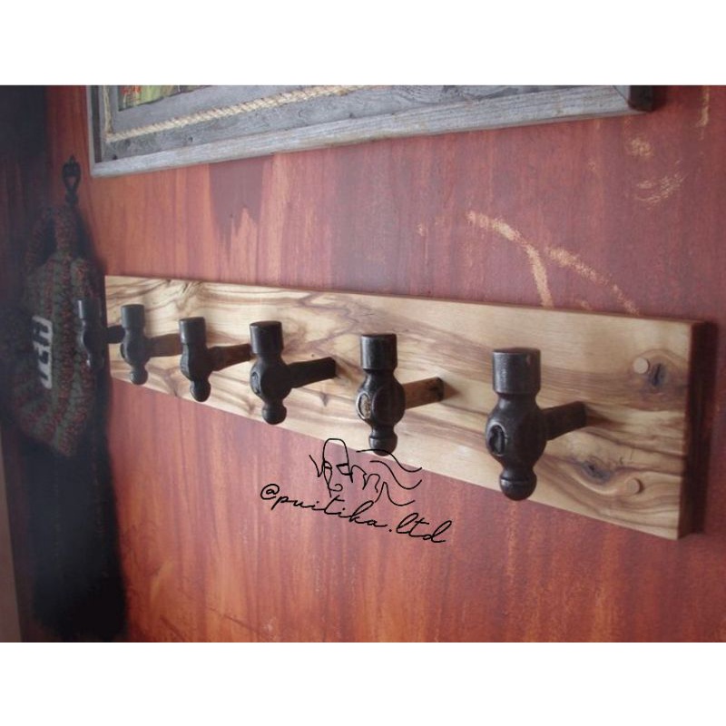 kapstok kayu industrial - kapstok kayu unik vintage - hook gantungan  baju