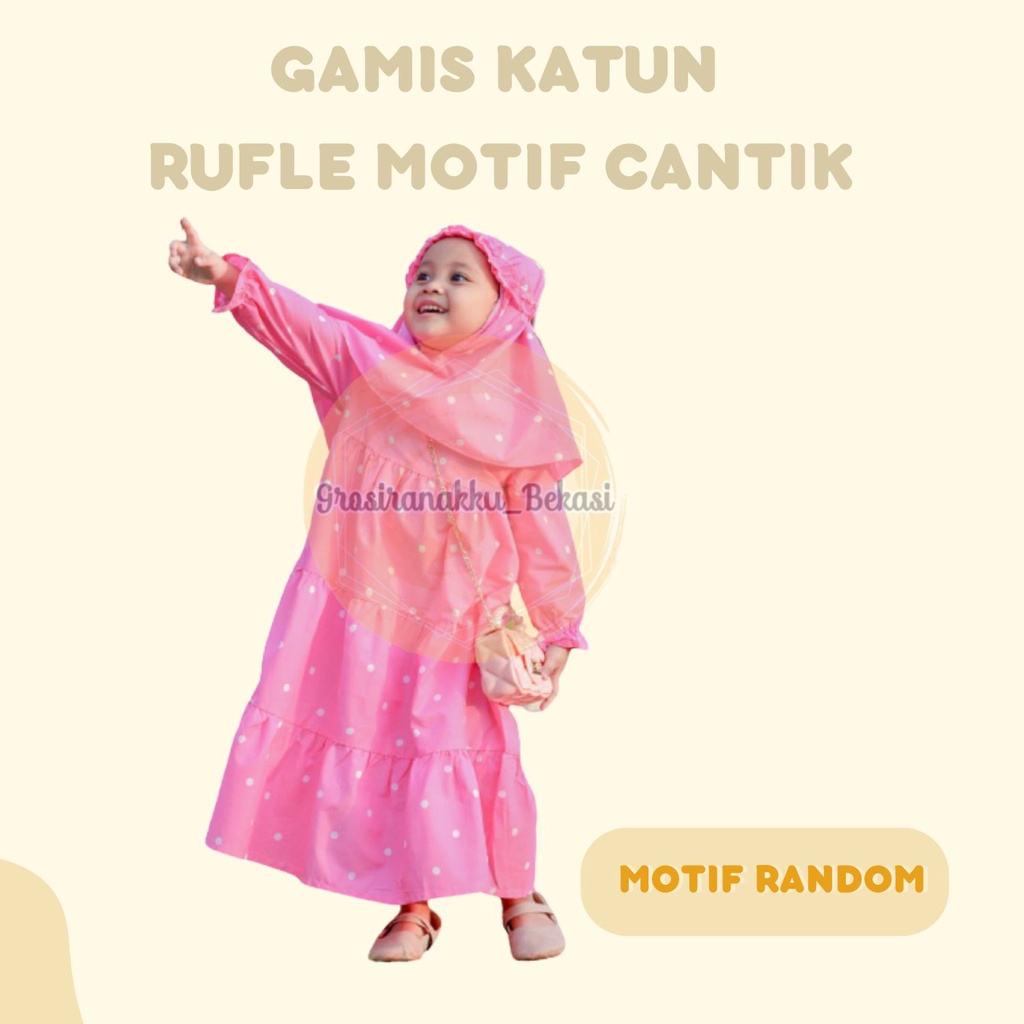 Gamis Katun Anak Rufel Motif Cantik Size 1-6Tahun