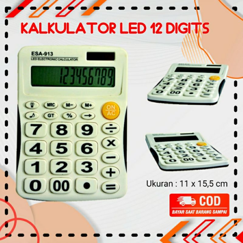 

Kalkulator LED Berkualitas Tahan Lama 12 Digits Big Calculator Tombol Besar Free Baterai