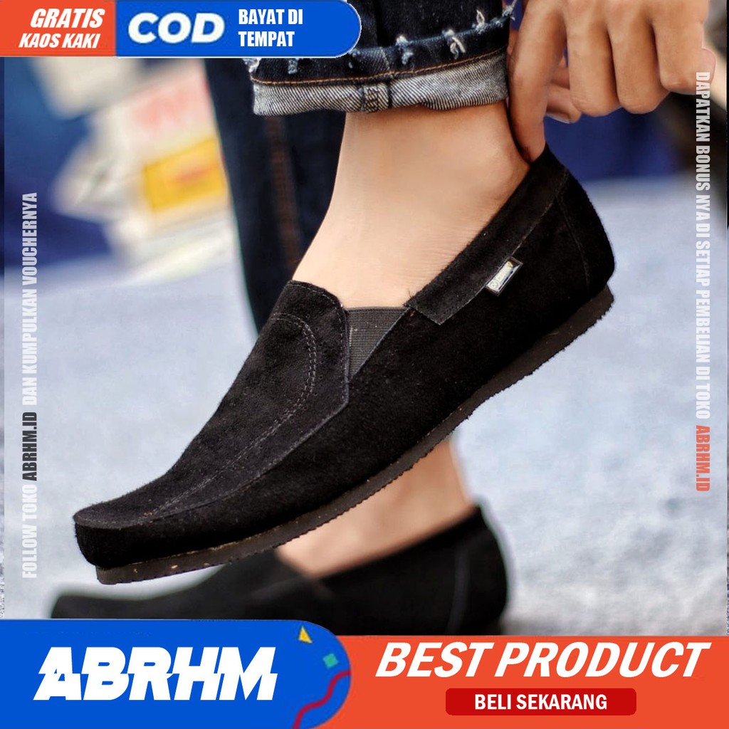 ABRHM X JESTR Sepatu kasual Pria Sepatu Pria Casual Kantor Kerja Kulit Suede Leather Sepatu Slop Anti Slip Sepatu  Kuliah Kondangan Gaya keren Kekinian Murah Terlaris