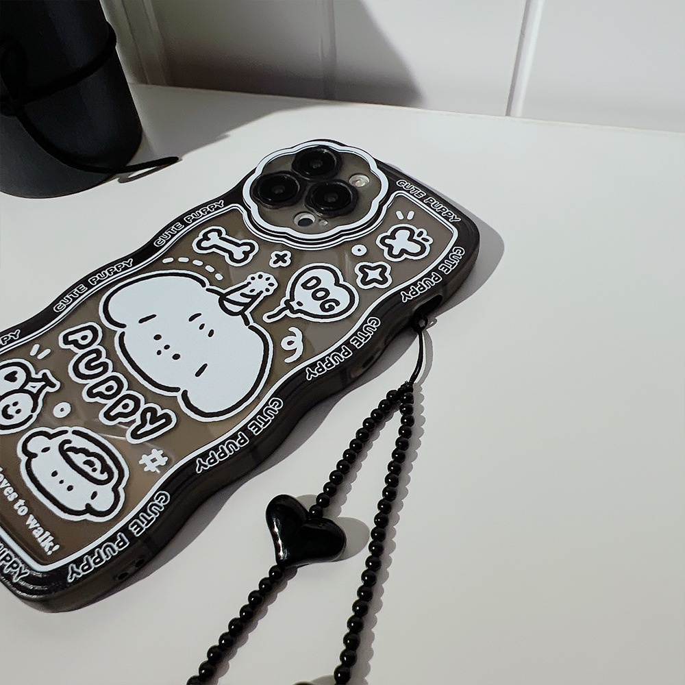 IPHONE Doodle Puppy Dog Hitam Transparan Casing Ponsel Untuk Iphone7 8 PLUS X XR XS 11 12 13 14 PRO MAX SE 2020 Full Proteksi Cover