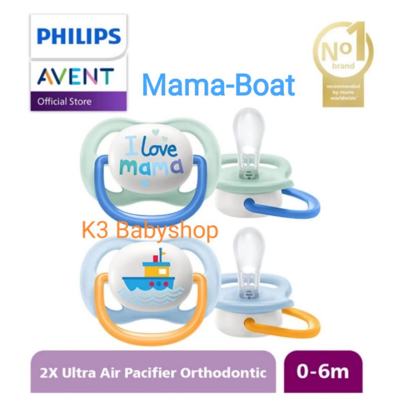 Empeng Avent Pacifier Soother 0-6m Star Glow in The Dark Night Time-2 pcs Mama-Boat