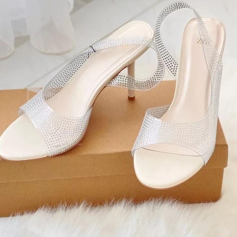SANDAL WANITA ZS-3596 GLITTER TRANSPARNT HEELS 9CM WHITE